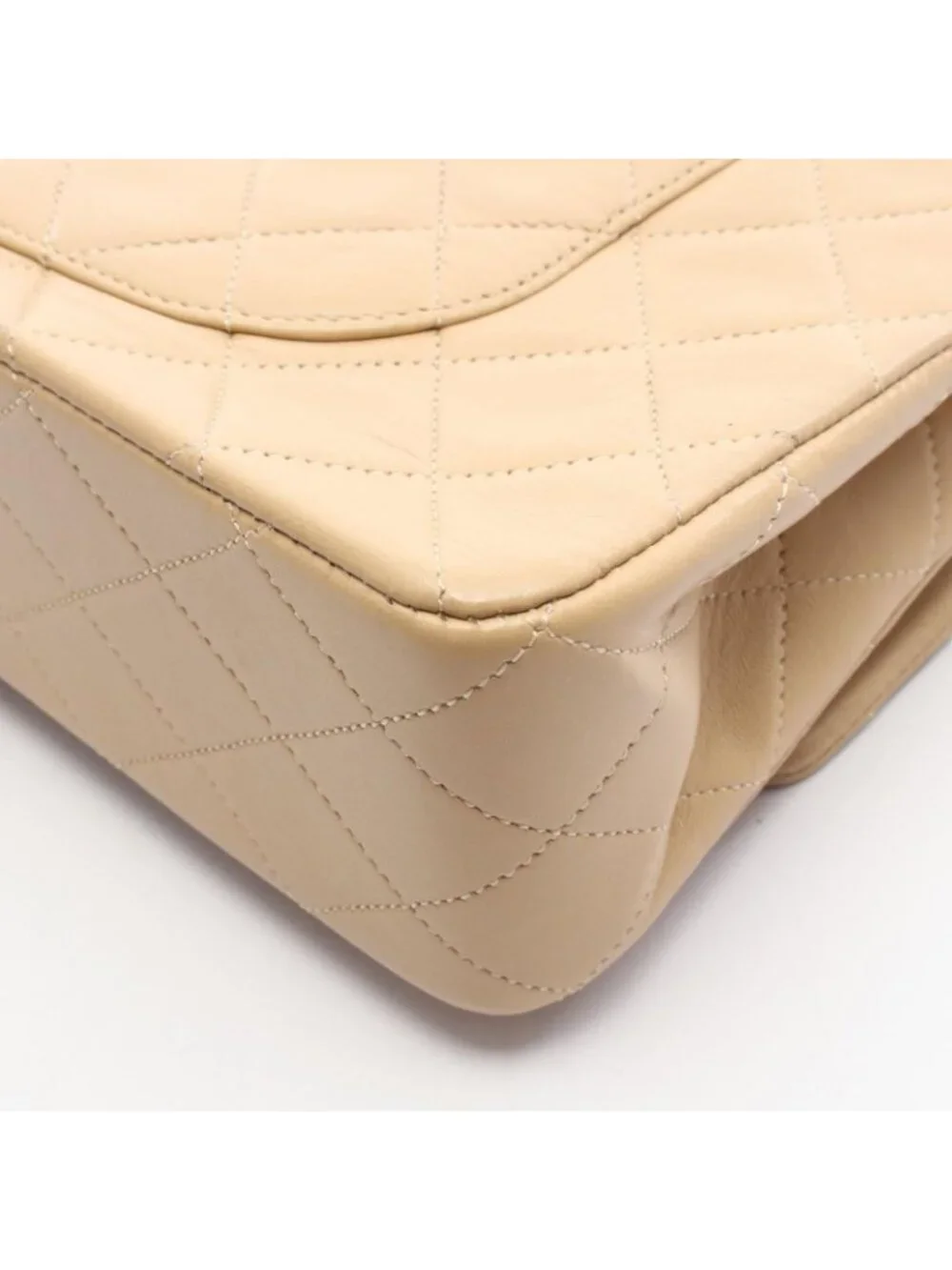 Chanel Shoulder Bag Quilted Double Flap Beige Lambskin Chain